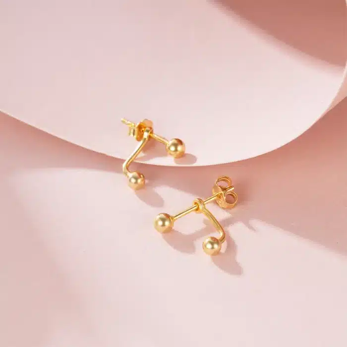 Aide – boucles d'oreilles en argent Sterling 925 pour femmes, Double perles, deux façons de façon, Piercing, or 18 carats, bijoux simples et élégants 5