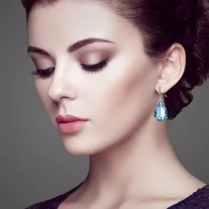 Boucles d'oreilles ethniques longues pendantes pour femmes, créées en pierre aigue-marine, faites à la main, bijoux en argent 925, gouttes d'oreille 2