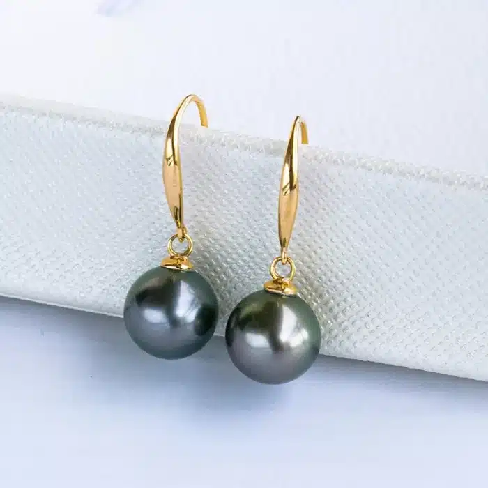 Boucles d'Oreilles en Perles Noires group Tahitain pour Femme, en Or 18K, Perle de Mer, Pendantes, Cadeau d'Anniversaire pour Fille, AU750 11