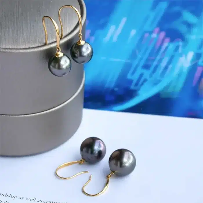 Boucles d'Oreilles en Perles Noires group Tahitain pour Femme, en Or 18K, Perle de Mer, Pendantes, Cadeau d'Anniversaire pour Fille, AU750 4