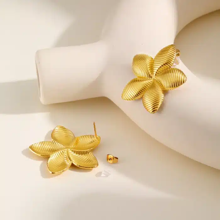 Boucles d'oreilles à tige fleurie pour femmes, grand bijou vintage floral en acier inoxydable 5