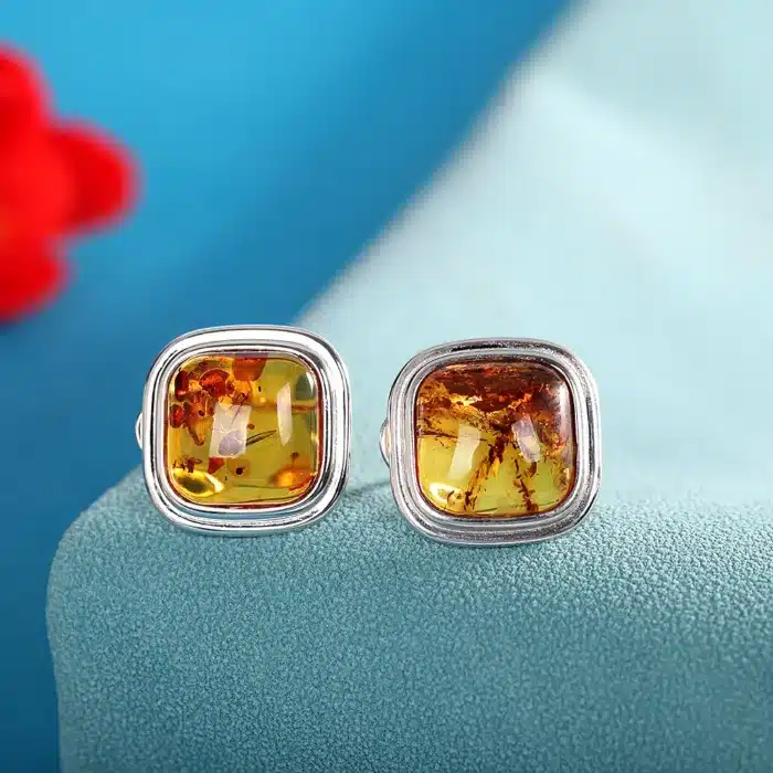 Uglylessunusole fleur naturelle ambre boucles d'oreilles pour femmes brillant 925 en argent Sterling boucles d'oreilles carrées mode élégante Brincos 3