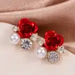 Mode rouge Rose strass boucles d'oreilles pour femmes papillon ange ailes perle fleurs boucle d'oreille mariée mariage fiançailles bijoux 12