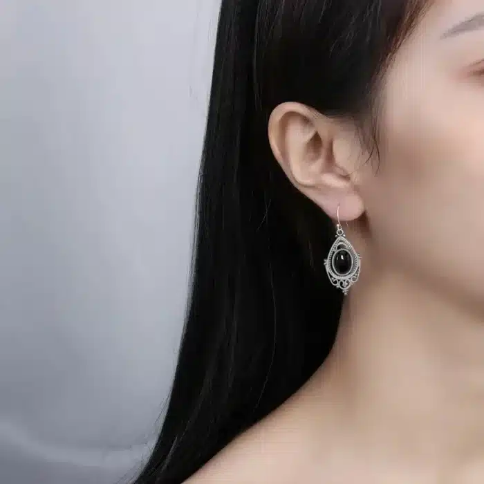 Boucles d'oreilles ovales en argent Sterling 925, Labradorite naturelle, 8x10mm, bijoux ethniques Vintage, cadeau pour femmes 3
