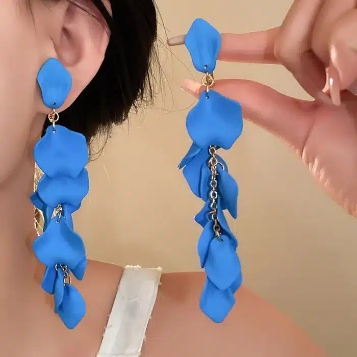 Clip d'oreille à franges de fleurs, plis exagérés, sans Piercing d'oreille, longues boucles d'oreilles, à la mode, nouveaux bijoux de fête, vente en gros 20