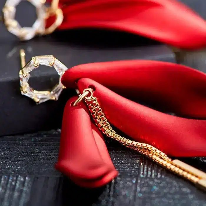 Pétale de Rose grande boucle d'oreille boucle d'oreille japon et corée du sud nouvelle marée longue argent tempérament étoile oreille clou boucle d'oreille pendentif rouge femme a 4