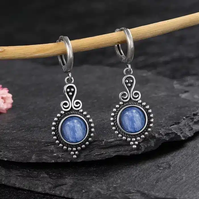 Boucles d'oreilles en argent Sterling 925 avec Kyanite naturelle pour femmes, cadeaux de mariage, bijoux, créoles Vintage 2
