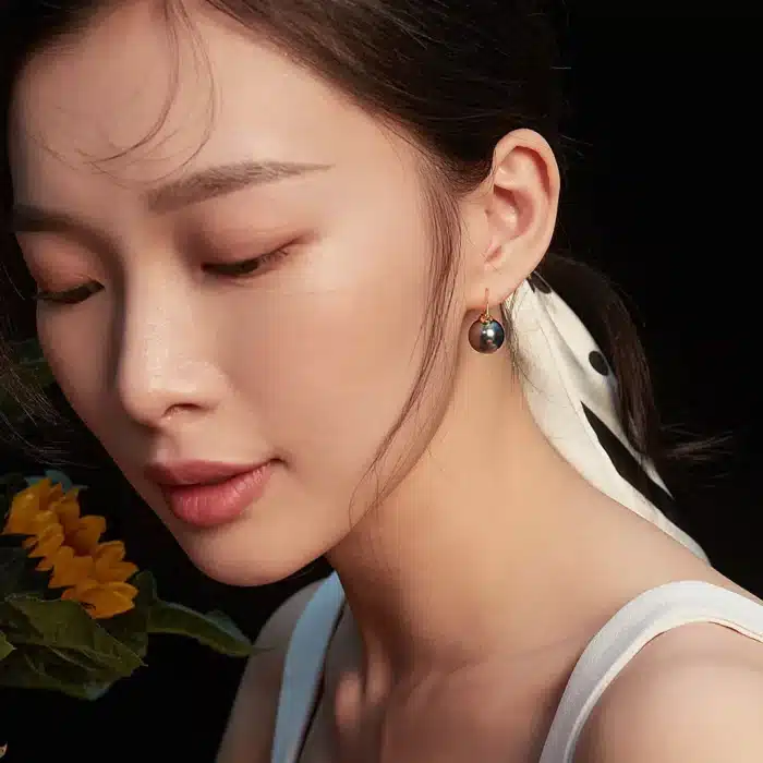 VOBIPY 925 boucle d'oreille en argent Sterling couleur noire perle boucle d'oreille pour les femmes cadeau de fête de mariage bijoux de mode 10-12mm coquille perle 2
