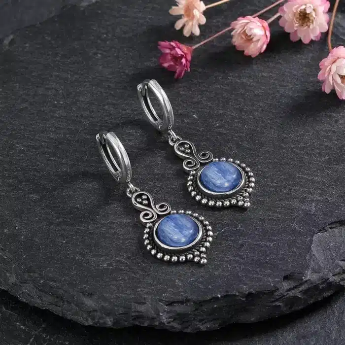 Boucles d'oreilles en argent Sterling 925 avec Kyanite naturelle pour femmes, cadeaux de mariage, bijoux, créoles Vintage 4