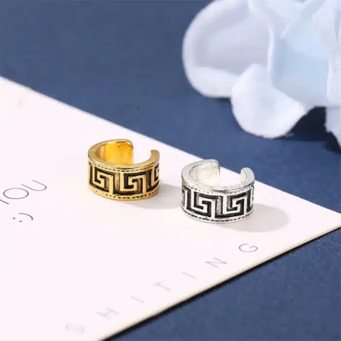 Boucles d'oreilles à Clip en alliage plaqué argent doré imprimé de Style ethnique pour femmes et hommes grimpeurs sans Piercing faux Cartilage boucle d'oreille 13