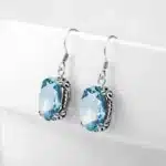 Szjinao-Boucles d'oreilles longues aigue-marine avec pierre pour femme, bijoux rétro vintage, argent 925, véritable levier arrière, excellente coupe 4