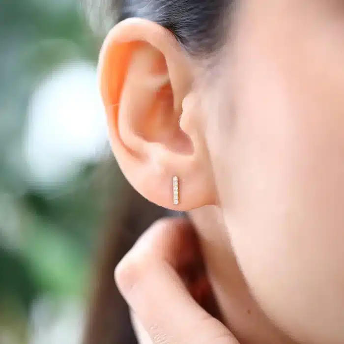 Boucles d'oreilles en argent Sterling 925 pour femmes, petites boucles d'oreilles minimalistes en zircone, à barre plate, à la mode, bijoux fins, cadeaux 6