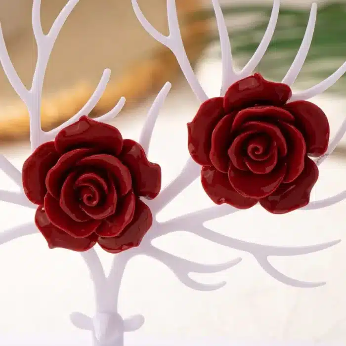 Boucles d'oreilles pour femmes, fleur de Rose rouge, rétro minimaliste géométrique, accessoires d'oreille, bijoux à la mode BE561 4