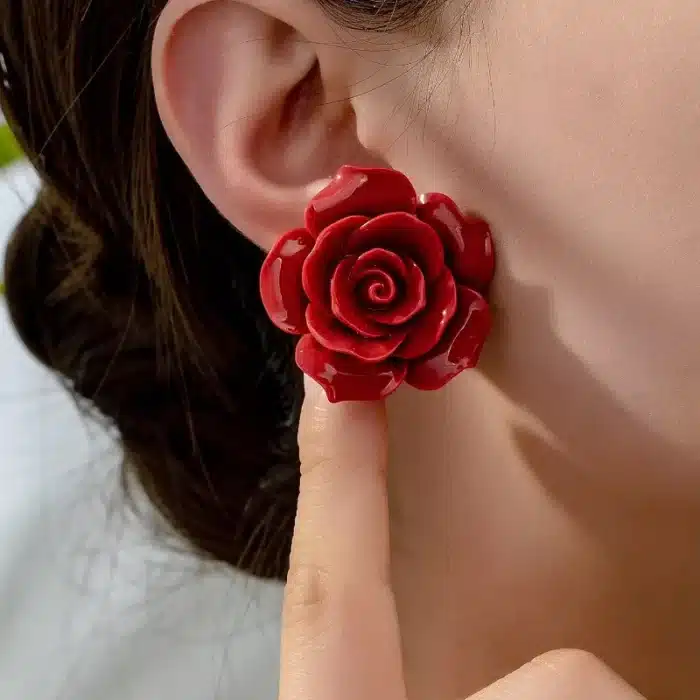 Boucles d'oreilles pour femmes, fleur de Rose rouge, rétro minimaliste géométrique, accessoires d'oreille, bijoux à la mode BE561 2