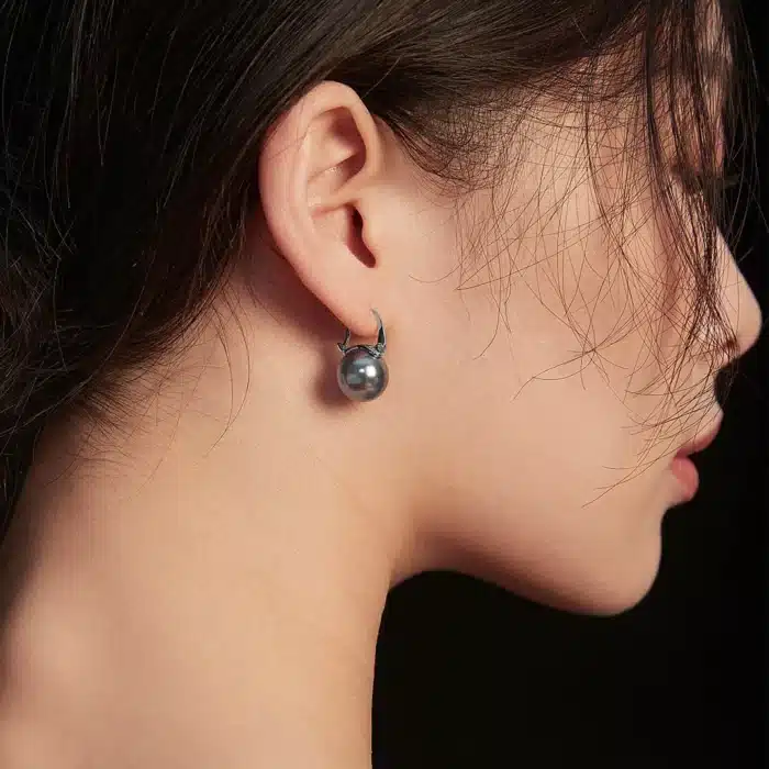 VOBIPY 925 boucle d'oreille en argent Sterling couleur noire perle boucle d'oreille pour les femmes cadeau de fête de mariage bijoux de mode 10-12mm coquille perle 4