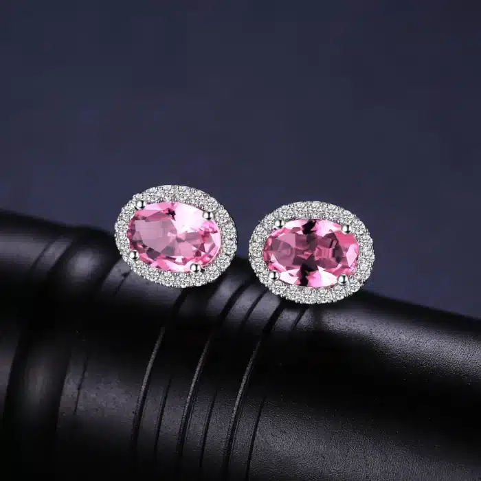JewelryPalace – boucles d'oreilles ovales en argent Sterling 925, saphir rose créé, pour femmes, bijoux fins en pierres précieuses, cadeau d'anniversaire 2