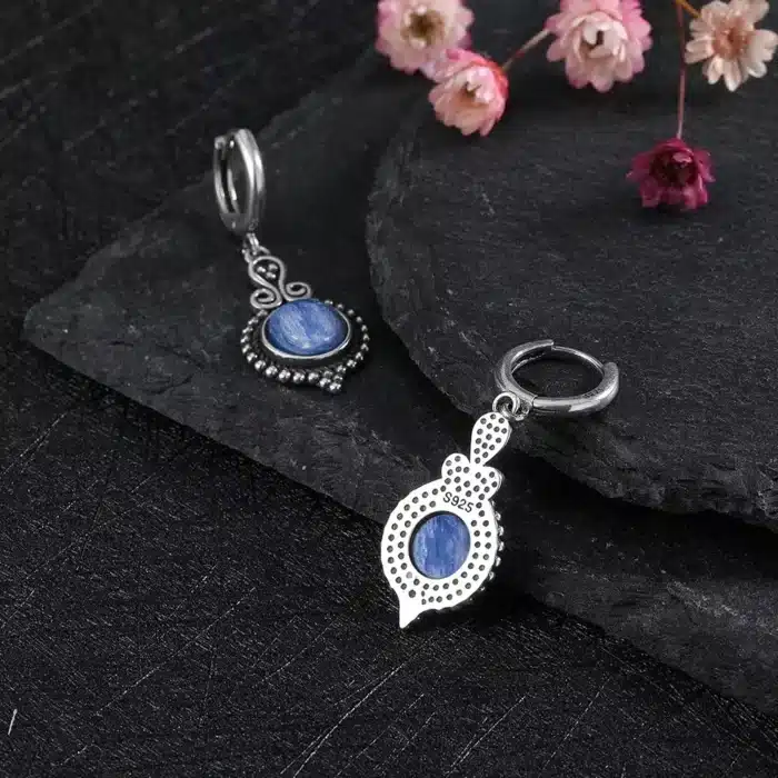 Boucles d'oreilles en argent Sterling 925 avec Kyanite naturelle pour femmes, cadeaux de mariage, bijoux, créoles Vintage 5