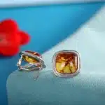 Uglylessunusole fleur naturelle ambre boucles d'oreilles pour femmes brillant 925 en argent Sterling boucles d'oreilles carrées mode élégante Brincos 4