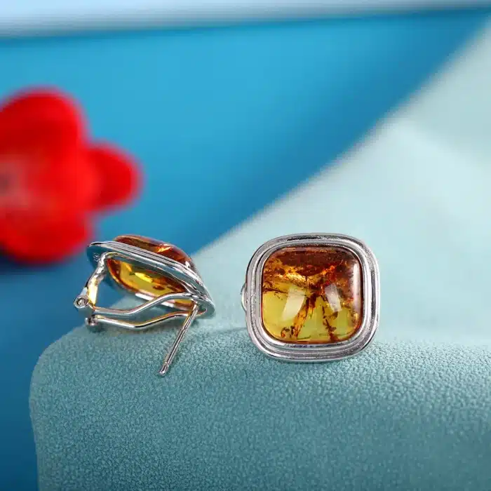 Uglylessunusole fleur naturelle ambre boucles d'oreilles pour femmes brillant 925 en argent Sterling boucles d'oreilles carrées mode élégante Brincos 4
