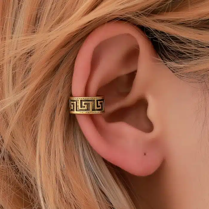 Boucles d'oreilles à Clip en alliage plaqué argent doré imprimé de Style ethnique pour femmes et hommes grimpeurs sans Piercing faux Cartilage boucle d'oreille 5