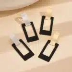 Boucles d'oreilles rectangulaires noires simples en métal pour femmes, boucles d'oreilles longues Vintage en or Non percées, bijoux cadeaux de vacances quotidiens 6