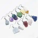 Boucles d'oreilles en pierre naturelle, minerai brut brut irrégulier, fluorite, améthystes, Quartz, cristal, Agates, crochet en acier inoxydable 3