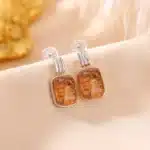 GXGlint 925 argent Sterling ambre pierre boucles d'oreilles naturelles carré ambre boucles d'oreilles 925 rétro boucles d'oreilles Vintage femme bijoux quotidiens 2