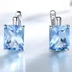 UMCHO luxe Nano ciel bleu topaze pierres précieuses bijoux solide 925 en argent Sterling pince sur boucles d'oreilles pour les femmes cadeau d'anniversaire de mode 11