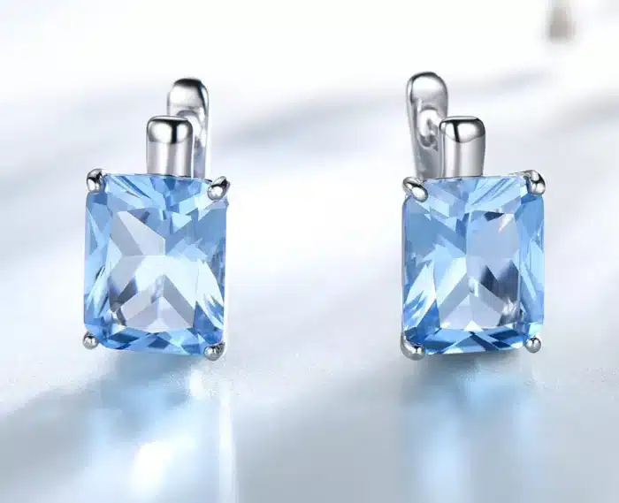 UMCHO luxe Nano ciel bleu topaze pierres précieuses bijoux solide 925 en argent Sterling pince sur boucles d'oreilles pour les femmes cadeau d'anniversaire de mode 11