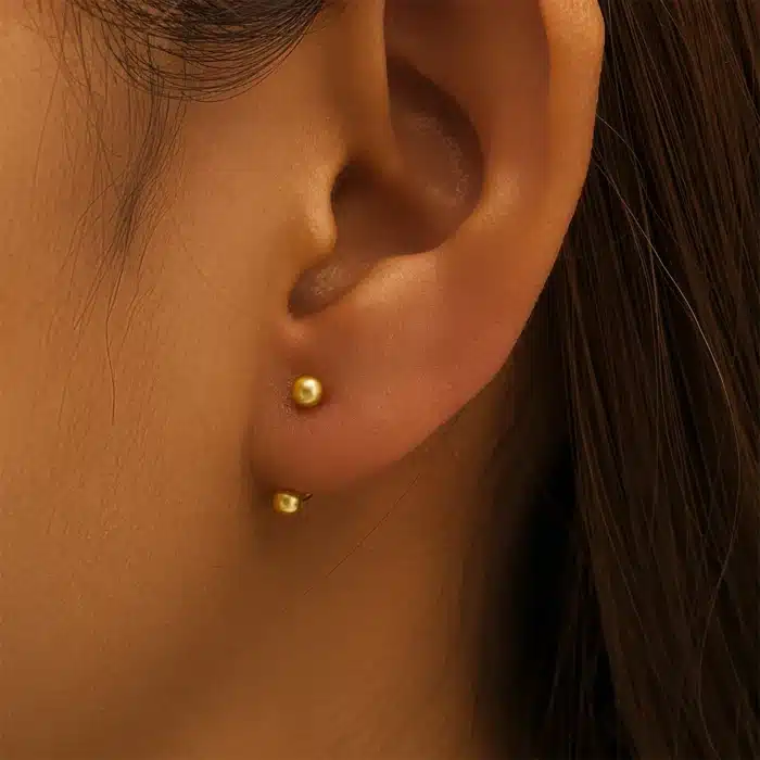 Aide – boucles d'oreilles en argent Sterling 925 pour femmes, Double perles, deux façons de façon, Piercing, or 18 carats, bijoux simples et élégants 13