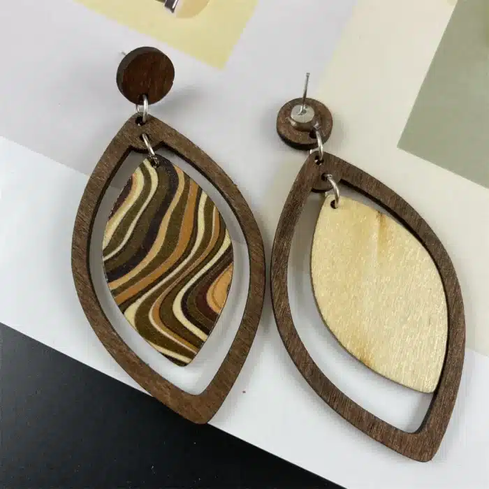 Boucles d'oreilles bohème longues en bois pour femmes, motif ondulé d'eau, Style ethnique, Vintage, élégant, bijoux de fête, accessoire décontracté 5