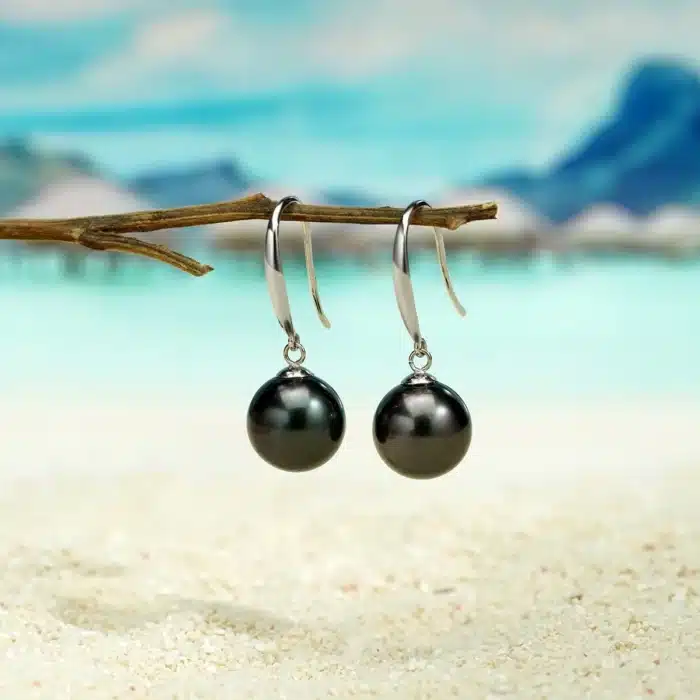 AnuJewel-Boucles d'oreilles pendantes en or massif 18 carats pour femme, perle noire de Tahiti, perle d'eau de mer, bijoux fins, 9mm-10mm, 8mm-9mm 4