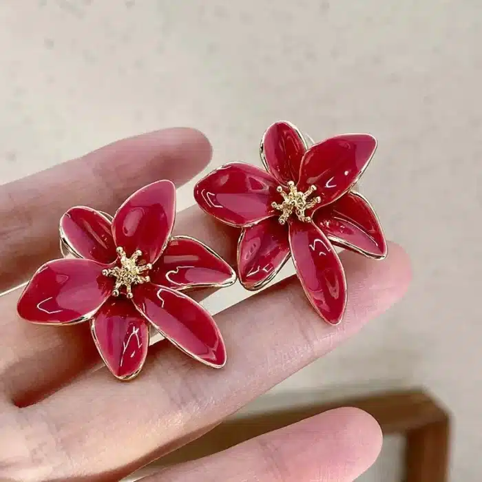 Boucles d'oreilles Vintage en émail rouge pour femmes, mode douce goutte d'huile, personnalité, bijoux de voyage et de mariage 1