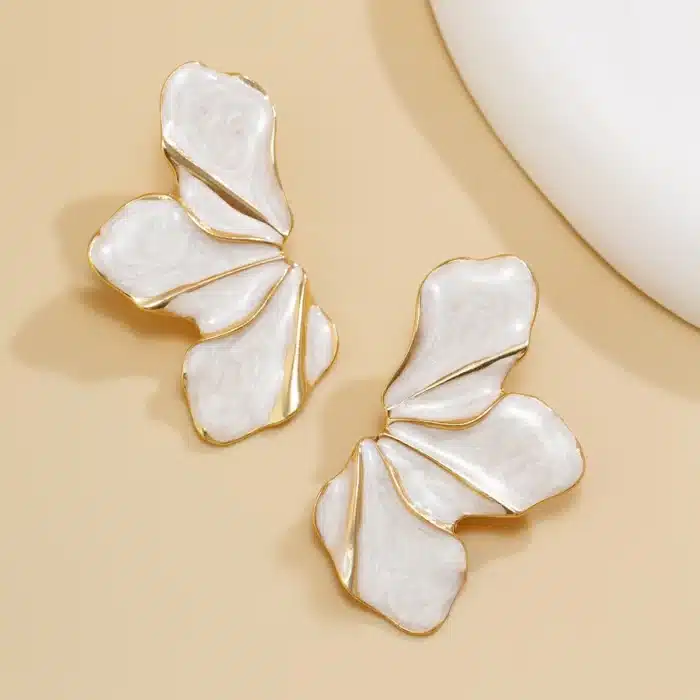 SHIXIN élégant blanc demi fleur boucles d'oreilles pour les femmes de luxe gouttes pétales d'huile Piercing boucles d'oreilles bijoux de fête de mariage 6