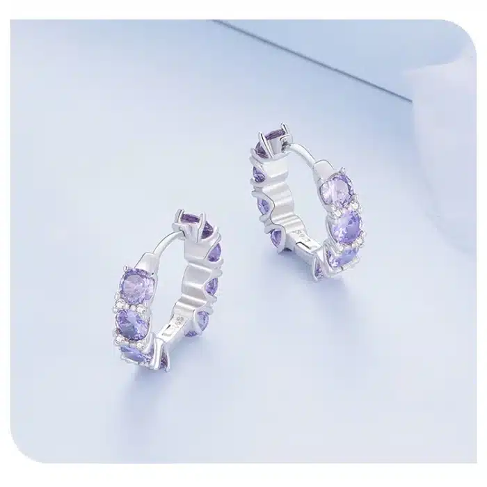 WOSTU – boucles d'oreilles rondes en argent Sterling 925 pour femmes, classiques, en cristal violet, originales, pour mariage 12