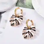 Boucles d'oreilles colorées en acier inoxydable pour femmes, grande feuille, couleur or, bijoux Vintage, boucles d'oreilles rondes en émail 3