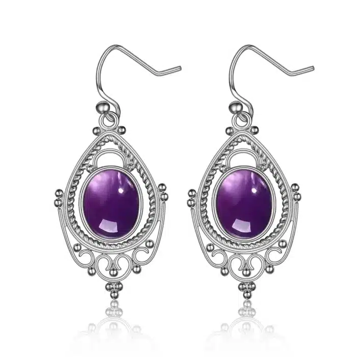 Boucles d'oreilles ovales en argent Sterling 925, Labradorite naturelle, 8x10mm, bijoux ethniques Vintage, cadeau pour femmes 5