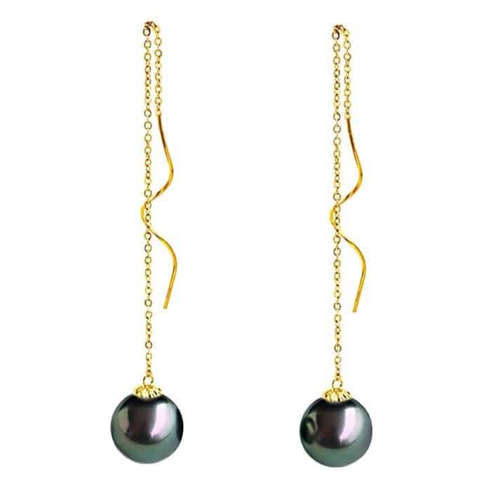 Boucle d'oreille pendante perle de Tahiti