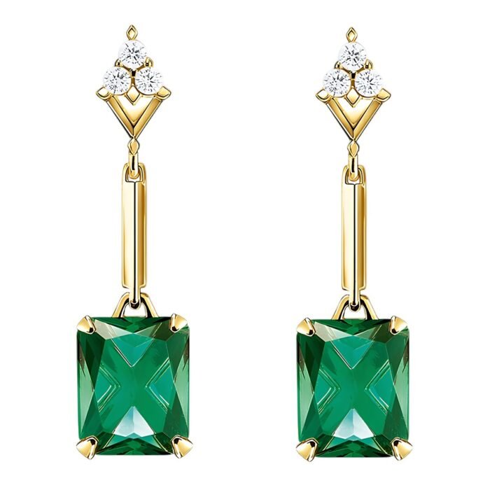 Boucle d'oreille pendante pierre verte