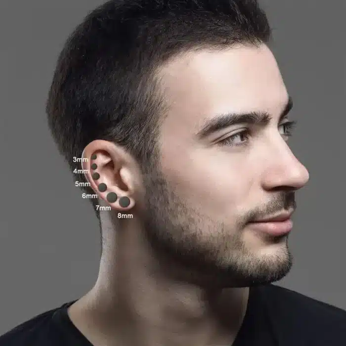 2 pièces en acier inoxydable rond noir clous d'oreille pour hommes, 3-8mm Punk boucle d'oreille Push Back boucles d'oreilles pour femmes hommes bijoux 3
