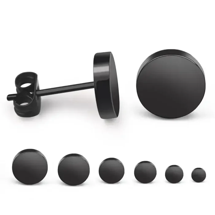 2 pièces en acier inoxydable rond noir clous d'oreille pour hommes, 3-8mm Punk boucle d'oreille Push Back boucles d'oreilles pour femmes hommes bijoux 4