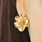 Lokaer mode 316L acier inoxydable métal fleur boucles d'oreilles pour les femmes 18K or PVD plaqué moderne quotidien charme bijoux E24045 6