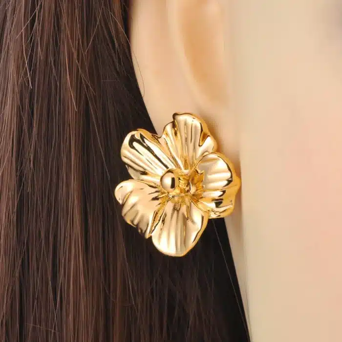 Lokaer mode 316L acier inoxydable métal fleur boucles d'oreilles pour les femmes 18K or PVD plaqué moderne quotidien charme bijoux E24045 6