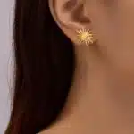 Boucles d'oreilles soleil rétro en acier inoxydable, plantes de tempérament élégantes, tournesol, bijoux pour dames, vêtements pour les déplacements quotidiens 2