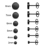 2 pièces en acier inoxydable rond noir clous d'oreille pour hommes, 3-8mm Punk boucle d'oreille Push Back boucles d'oreilles pour femmes hommes bijoux 1