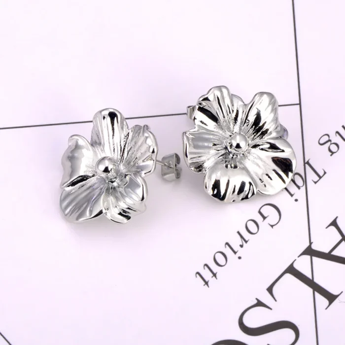 Lokaer mode 316L acier inoxydable métal fleur boucles d'oreilles pour les femmes 18K or PVD plaqué moderne quotidien charme bijoux E24045 4