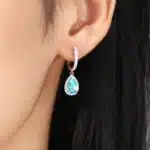 NEO CARAT S925 argent plaqué or blanc 18 carats boucles d'oreilles Paraiba cultivées 3,08 ct forme de gouttelette d'eau vitrine goût moderne 4