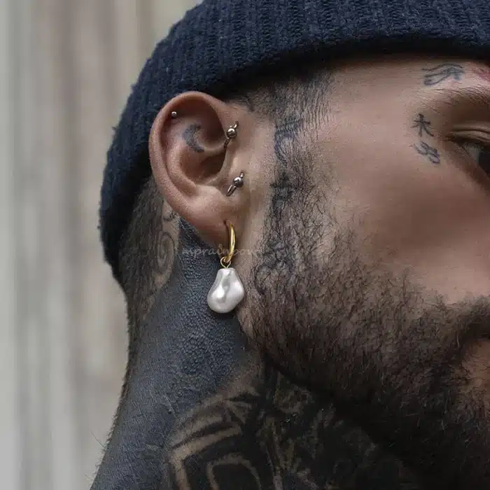 Boucles d'oreilles baroques en perles, boucles d'oreilles créoles Huggie en perles simulées, grosses boucles d'oreilles en perles irrégulières pour hommes et femmes 1