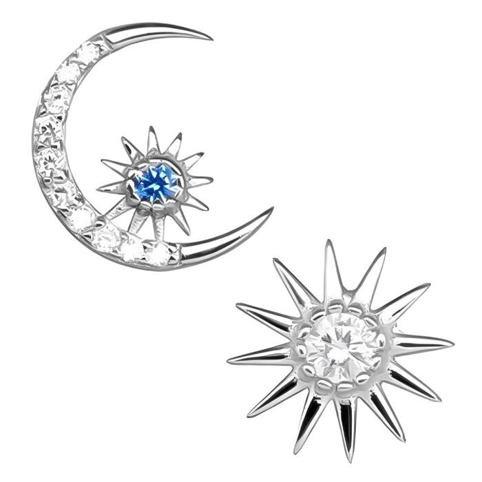 Boucle d'oreille Lune et Soleil argent