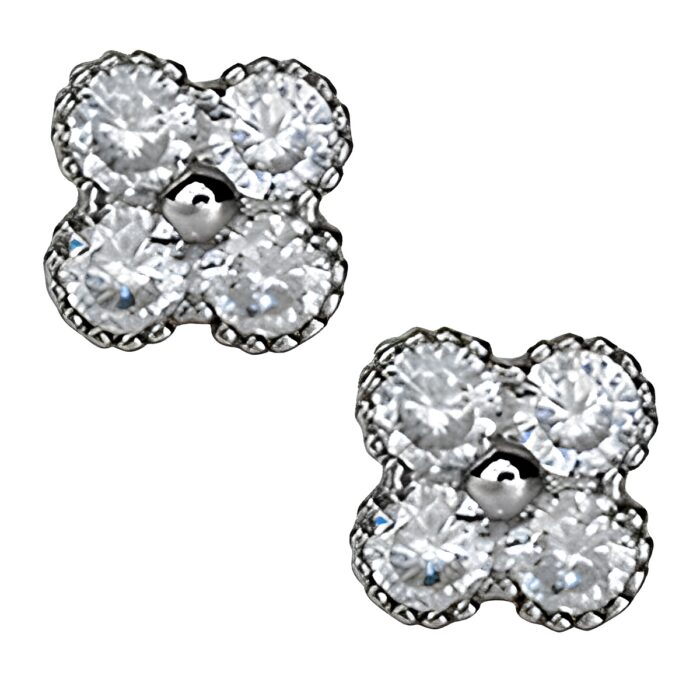 Puce d'oreille trefle argent